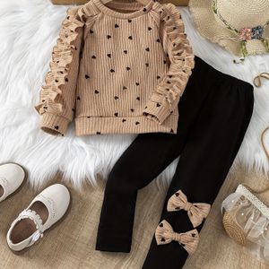 Meisjes Herfst 2-delige Set met en Hartjespatroon | Top met Lange Mouwen en Stretchbroek voor de Herfst, voor Buiten