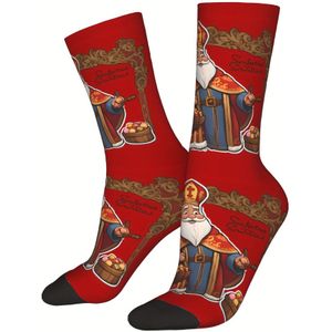 BIHUDU Heren Kerstsokken van Nicolaas - Volledig Bedrukt Feestelijk Ontwerp, Levendige Rode Polyester Sokken voor Casual & Cadeau , Grappige Kerst Sokken, Comfortabele Teen en Hiel