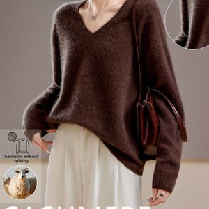 2025 Nieuwe Dames V-Hals Kasjmier en Wol Trui | Pluche, Modieus, Veelzijdig, Elegant, Warm, Direct Draagbaar, Super Zacht en Fijn, Wolkachtige Textuur