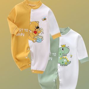 2-delige Baby Jumpsuits met Teddybeer & Print - Zachte Romper Outfit, Gemakkelijke Luier Verwisseling Knoopsluiting, Lente/Herfst Kleding voor Jongens, voor Buiten