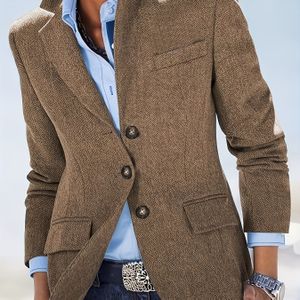 Elegante Dames Blazer - Enkelrijige Reverskraag met Borstzak, H-Lijn Silhouet & Gestreept (/Tan) Professionele en Formeel Kleding Stijl Wasmachinebestendig Jas voor Bureau, Bruiloften