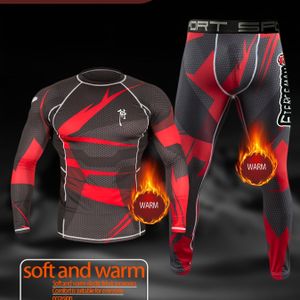 2-delige set heren warme vormgevende herfst-winter pak | Verdikte ski broek en lange mouw top met fleece voering, geschikt voor ijshockey, fitness, hardlopen, yoga en buitenactiviteiten