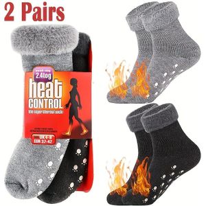 2 Paar Valporia Winter Thermische Sokken - Anti-Slip Dikke Warme Halfhoge Laarzen & Slippers, Thermische Isolatie voor Koud Weer, Machinewasbaar, Voor Tieners