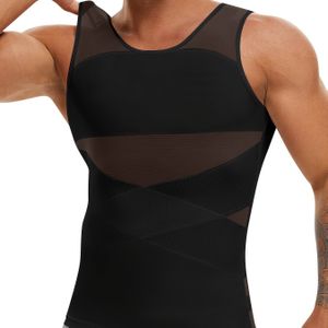 Junlan Heren Lichaam Shaper Vest - Casual V-hals Mouwloos Tank Top met Hoge Rek Nylon Gebreide Stof, Kleur, , Mesh Detail, Buikcontrole Shapewear