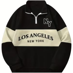 Heren half-zip print sweatshirt met NY NEW lettering, half-zip pullover stijl.