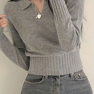 Europese en Casual Fashion V-Hals Polo Pullover