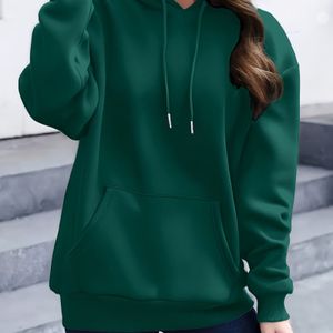 Vrouwen Cozy Fleece Hoodie - Olijfgroen, Lange Mouw, Trekkoord, Casual Pullover met Kangaroo Pocket, Perfect voor Herfst & Winter, Casual Winter Wear|Minimalistische Stijl|Comfortabele Pasvorm