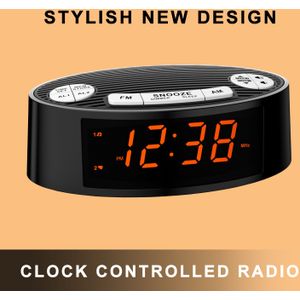 ITOMA CKS3301 Digitale Wekker Radio met Dubbele AM/FM, Timer, Functie, 4-Niveau Dimming, Oranje LED Display, USB Gevoed - Vlakte Ovaal Plastic Ontwerp voor Slaapkamer, Thuis, Kantoor