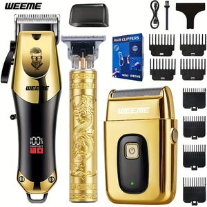WEEM 3-delige heren elektrische tondeuseset, thuis elektrische tondeuseset, USB-oplaadbare tondeuse, legering mesjes, LCD-display, ontwerp, voor thuis en onderweg, cadeau voor Vaderdag