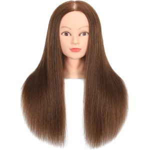 Mannequinhoofd Van 100% Echt Haar Met Echt Haar Kapper Cosmetologie Mannequin Oefenpop Training Praktijk Styling Pophoofd Met Klemhouder
