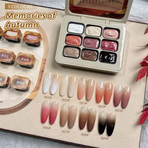 Grid Yi Qiuci Volledige Set---Nagellak Nieuwe Mini 9 Grid Yi Qiuci Nail Art Kleur Patting Lijm Gradiënt Effect Kerst Nail Art Cadeau Salon Nail Art Vingertop Art Ontwerp