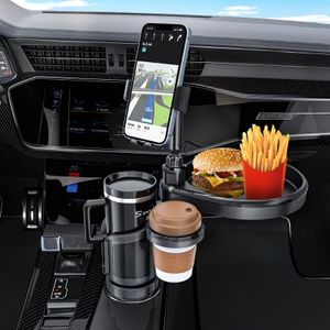 Auto Bekerhouder Lade & Telefoonhouder Uitbreider voor Auto, 4-in-1 Dubbele Bekerhouder Tafel met Uitschuifbare Basis, Mobiele Telefoon en Dubbele Drankbekerhouder Uitbreider voor Vrachtwagen