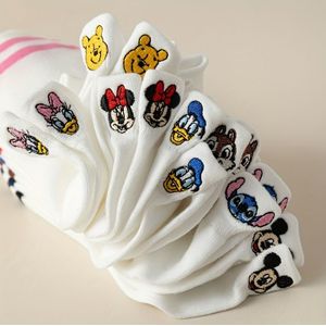 Disney 5 Paar Willekeurige Dames Sokken Schattig Geborduurde Mouse Stitch Serie Cartoon Ademend Anti-Geur Veelzijdige Casual Enkelsokken
