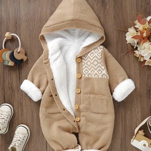 Gebreide jumpsuit met kasjmier-broek met capuchon en lange mouwen voor baby's en meisjes