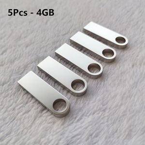 5-Pack Duurzame Metalen USB 2.0 Flashdrives, 256MB/4GB Capaciteit, Zilveren Draagbare Cloud Opslagapparaten