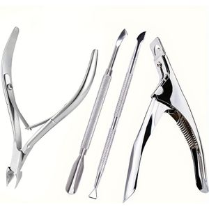 Roestvrijstalen Nagelknipperset, Manicure/Pedicure Gereedschap met U-vormige Nagelknipper, Randensnijder, Nagelriemschuiver & Schaar voor Dode Huidverwijdering