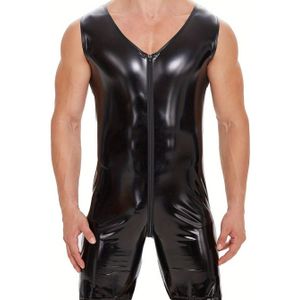 Zwart spiegelglas afwerking Bodycon jumpsuit voor heren - Sexy rits, losse pasvorm, ronde hals, niet stretchende stof, casual stijl, geen geur, nauwkeurige maten, casual ||Zipper Jumpsuit