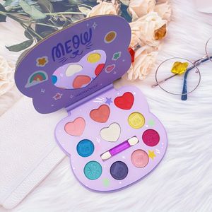 Cartoon Cat 10 Kleuren Make-up Oogschaduw Palet Parelmatte Matte Highlight Blush Contouring Palet Dagelijkse Make-up voor Vrouwen Vakantiecadeaus voor Vrienden en Familie