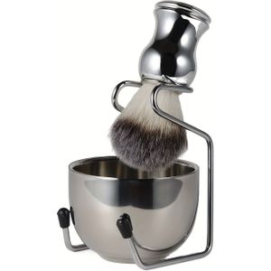 3-in-1 Veganistische Verzorgingsset voor Mannen: Premium Synthetische Dassenharen Scheerborstel, Roestvrijstalen Zeepbakje & Standaard - Geurvrij, Ideaal voor Baarden & Snorren