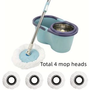 Spin Mop And Bucket Set With 2/4 Microfiber Pads - Adjustable, Swivel Head For In Kitchen, Bathroom, Living Room - Home & Party Floors