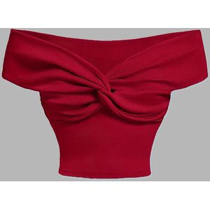 Dames kleur off-shoulder twist design korte mouw vest | Strapless, sexy top voor alle seizoenen