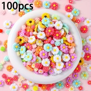 100pcs Mixed Small Resin Accessories Flowers Decorative Beads Beads For Diy Cream Glue Hair Clips Phone Case Hair Accessories Making Materials