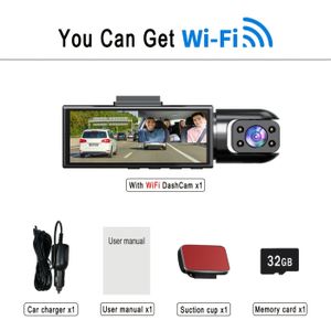 BCUOZ WiFi Dashcam met 1080P HD Voor- & Achteruitkijkcamera, Wide Angle Parkeermonitor, 24u Loop Opname, Geen SD-kaart Nodig, Oplaadbare Batterij