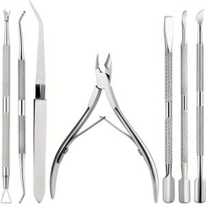 7-delige set nagelschaartjes van roestvrij staal, met dode huidduwer, manicure en pedicure gereedschap, nagelvijlen, polijst gelverwijderaar, perfect voor nagelverzorging