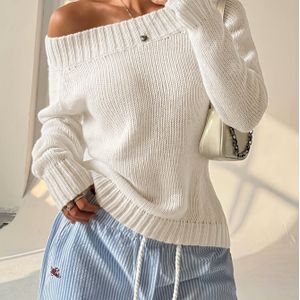 Kleur Dames Asymmetrische Halslijn Lange Mouwen Trui