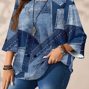 Plus Size Damesblouse met Ronde Hals en Halflange Mouwen voor Lente en Herfst