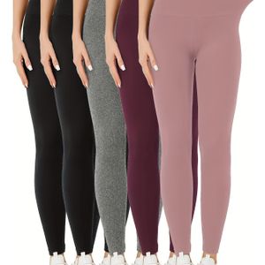 5-Pack Dames High Waist Tummy Control Workout Leggings - Volledige Bedekking Niet Doorzichtige Yoga Hardloopbroek, Ondoorzichtige Tummy Control Ondergoed Gym Broek, Kleur (Geen)