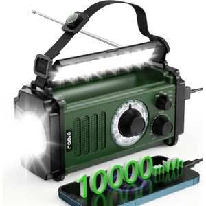 Noodradio - NOAA AM FM Weerradio | Zonne- en Handcrank Aangedreven, USB Opladen, Inclusief Zaklamp en LED Leeslamp, Non, Vintage Stijl