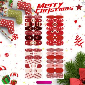 4 Vellen Kerst Nagelwraps Compleet Stickers, DIY Nail Art Glitter Decals met Santa Claus Hoed Rendier Sneeuwvlok Feestdecoratie inclusief 1 Natuurlijke Houten