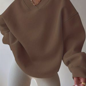 Moderne, loszittende, kleur, sweatshirt met V-hals en opzij gedropte schouders voor dames