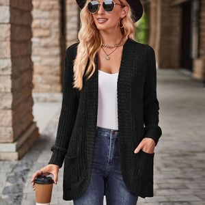 Stijlvolle Kleur Geribbelde Vest voor Vrouwen - Casual Open Voorkant Trui met Lange Mouwen, Lichtgrijs, Perfect voor Herfst/Winter, Lichtgewicht & Stijlvol, Lichtgewicht Vest