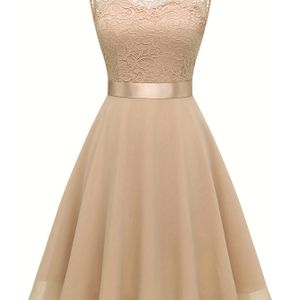 Elegante Mouwloze Jurk met Kant | Ronde Hals, Contrasterende Kantdetails, Peplum Stijl, Geschikt voor Alle Seizoenen