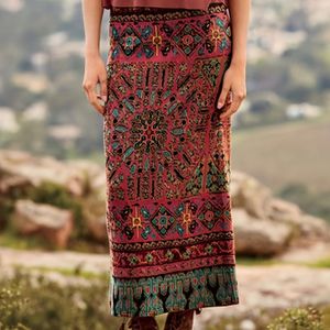 Dames Vintage Boheemse Maxi Rok - Elegante Lange Vloeiende Jurk met Multicolor (Rood, Groen, Geel, , Roze, , Oranje, Teal, Te), lange rok, dames rokken