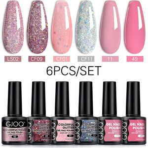6-delige Gel Nagellak Set - Glitter & Sequin Gel Polishes, Semi-permanent, Soak-Off /LED Nagellak, Leidenvrij, Ongeureerde Vloeibare Formule, Ideaal voor Nagelkunst Design