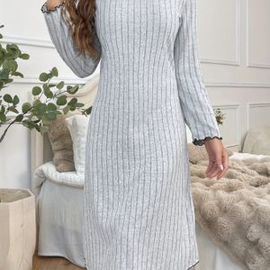 Dames Elegante Lange Mouwen Nachtjurk - Zacht - Lange Slaapjurk met Ronde Hals, Losvallende Korte Jurkachtige Silhouet (Nee) | Wasmachinebestendige Pyjama Jurk voor s, Pyjama's voor Dag-tot-Nacht