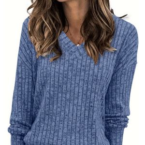 Vrouwen Truien V-Hals Lange Mouw Losse Casual Herfstmode Sweaters