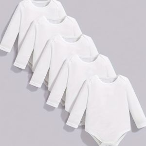 5-delige Baby Jongen & Meisje Casual Kleur Bodysuit Set, Multifunctionele Jumpsuit met Lange Mouwen, Vier Seizoenen Mode Herfst/Winter Outfit, Perfect voor Buiten