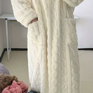 Nieuwe Herfst-Winter Koreaanse Stijl Fleece Jacquard Nachtjapon, Warme Winter en Loungewear Pullover Slaapjurk