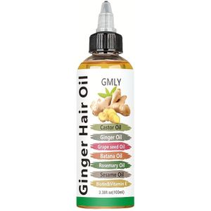 Gember Haarolie, Bevat Castorolie, Druivenpitolie, Batana Olie, Rozemarijnolie, Sesamolie, Biotine & E. Voorkomt Haarbreek, Versterkt , Anti-Klitten, Diepe Hydratatie