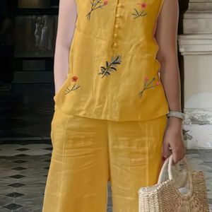 Chinese Stijl Geborduurde Dames Set, Ademend Vest en Broek Outfit - Tweedelige Casual Elegante Ensemble