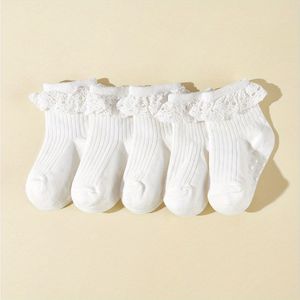 5 paar baby meisjes kinderen kanten gegolfde schattige sokken, antislip vloersokken met lijmstip, kindersokken