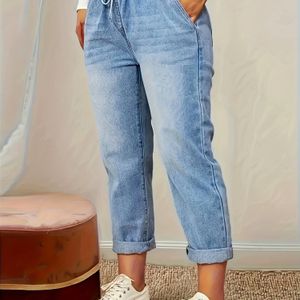 High Stretch Skinny Jeans | Casual Kleur met Trekkoord Detail, Geschikt voor Alle Seizoenen