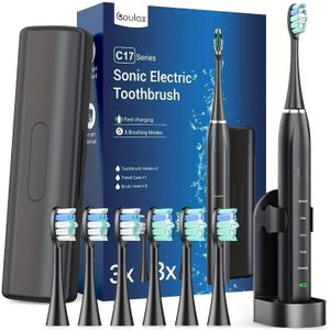 Elektrische Tandenborstel voor Volwassenen – Technologie Tandenborstel met Reisetui en Oplaadstation, Elektrische Tandenborstel met 6 Borstelkoppen, 5 Reinigingsstanden, 40000 VPM – Kerstcadeau