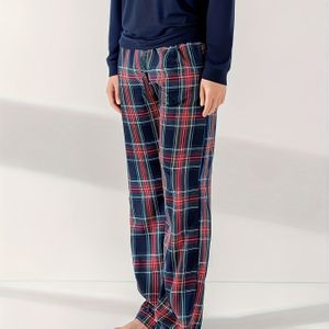 Casual Pyjama Broek - Comfortabel Stretch Polyester, Losse Pasvorm met Zakken, Blauw, Rood & Wit Geruit , Perfect voor Thuis Ontspanning, Gezellige Kleding | Geruit | Polyester Stof