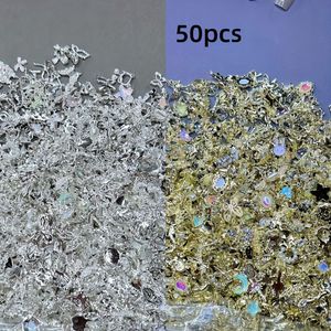 50-delige Luxe Nagelkunst Set met Strass, Parel, Hart & Strik Design - Gouden/Zilverkleurige Legering, Geurloos, Geen Parfum, Nageldecoraties voor Manicure, Pedicure, Nageldecoraties