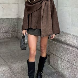 Vrouwen Elegante Cape-Stijl Sjaal Kraag Trui Jas - Asymmetrische Losse Pasvorm Winter Warme Buitenkleding, Zacht Rekbaar Materiaal, Machinewasbaar, Casual tot Semi-Formele Outfits (Herfst/Winter)